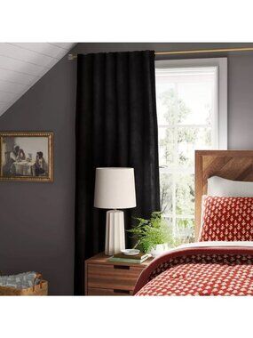 Threshold Black Soft Chenille Rod Pocket Blackout Curtain Panel 50" x 63" NWOT